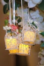 wedding souvenirs decorated with flowers inside it candle Royalty Free Stock Photo