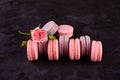 Wedding, St. Valentine`s Day, birthday, preparation, holiday. Beautiful pink tasty macarons