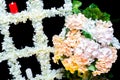 Wedding stage with artificial candles and flowers