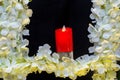 Wedding stage with artificial candles and flowers