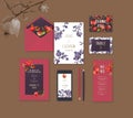 Wedding Stationary with Pomegranate Design, Identity, Branding Templates. Paper Envelope, Menu, Invitation