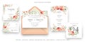 wedding stationery collection peach green colors vector illustration