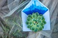 Wedding still life flower on a blue invitation card in rustic style Royalty Free Stock Photo