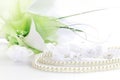 Wedding still life with necklace and bouquet Royalty Free Stock Photo