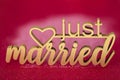 wedding symbol. just married inscription on a bright pink fuchsia background