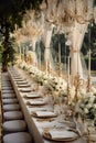 wedding table adorned with a rich and opulent arrangement, radiating elegance and glamour.