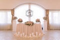 Wedding table decorated with bouquet and candles Royalty Free Stock Photo