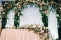 Wedding table decoration with flowers on the table in the restaurant table decor for candlelit dinner