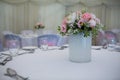 wedding table decoration with pink andyellow flowers