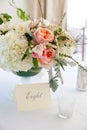 Wedding table decoration series - pink and white bouquet of flowers Royalty Free Stock Photo