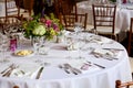 Wedding table decoration series - tables set for beautiful indoor catered luxury wedding event Royalty Free Stock Photo