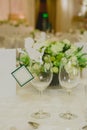 Wedding table decoration, wedding setting, wedding flowers on table, shallow depth of field Royalty Free Stock Photo