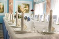 Wedding table with elegant linen Royalty Free Stock Photo