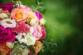 Wedding table with floral arrangement prepared for reception, wedding, birthday or event centerpiece Royalty Free Stock Photo