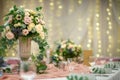 Wedding table with flowers and decorations, wedding centerpiece or event reception Royalty Free Stock Photo