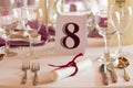 Wedding table with number eight Royalty Free Stock Photo