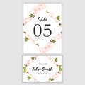 Wedding table number escort card template with cherry blossom flower