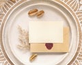 Wedding Table place with card and envelope with dried pampas grass Royalty Free Stock Photo