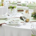 Wedding table set with decoration for fine dining or another catered event Royalty Free Stock Photo
