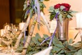Wedding table set decoration in the restaurant Royalty Free Stock Photo