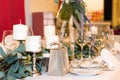 Wedding table set decoration in the restaurant Royalty Free Stock Photo