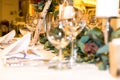 Wedding table set decoration in the restaurant Royalty Free Stock Photo