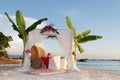 Wedding table and set up with flowers on beach Royalty Free Stock Photo