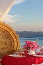 Wedding table set up on tropical beach Royalty Free Stock Photo