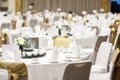 Wedding table sets in wedding hall. wedding decorate preparation.