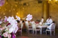 Wedding table setting with flowers and candle, decoration and design background Royalty Free Stock Photo