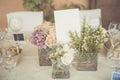 Wedding table setting in rustic style. Royalty Free Stock Photo