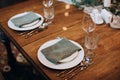 Wedding table setting rustic style. Wedding table decoration Royalty Free Stock Photo