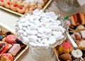 Wedding table with white confetti Royalty Free Stock Photo