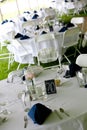 Wedding tables with blue napkins