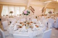 Wedding tables in restaurant. deciration and food