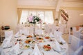 Wedding tables in restaurant. deciration and food