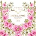 Wedding template romantic women`s floral card, Hollyhocks  flowers Royalty Free Stock Photo