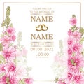 Wedding template romantic women`s floral card, Hollyhocks  flowers Royalty Free Stock Photo