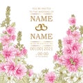 Wedding template romantic women`s floral card, Hollyhocks  flowers Royalty Free Stock Photo