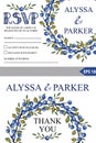 Wedding template set.Watercolor Blueberries wreath