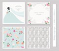 Wedding templates set. Elegant cutout envelope design, bride silhouette invitation card and floral decorative elements. Royalty Free Stock Photo