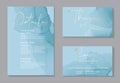 Wedding tender invitations and Card Template Design with Painted canvas bue and gold foil in luxurious Turquoise And Gold style