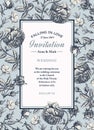 Wedding thanks and invitation. Beautiful realistic flowers Roses agrostemma card Frame Vector engraving victorian Illustration