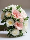 Wedding Theme, Beautiful colorful wedding posy with pink, light yellow and white roses with green foliage