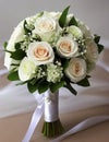 Wedding Theme, Beautiful colorful wedding posy with pink and white roses with green foliage and covered stems