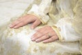 Wedding theme, bride holding hands with beautiful ring Royalty Free Stock Photo