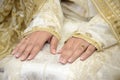 Wedding theme, bride holding hands with beautiful ring Royalty Free Stock Photo