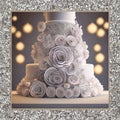 Wedding Theme, Framed image of a modern style multi-tiered light purple wedding cake with detailed delicate roses decoration