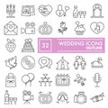 Wedding thin line icon set, love symbols collection, vector sketches, logo illustrations, celebration signs linear Royalty Free Stock Photo