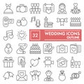 Wedding thin line icon set, love symbols collection, vector sketches, logo illustrations, marriage signs linear Royalty Free Stock Photo